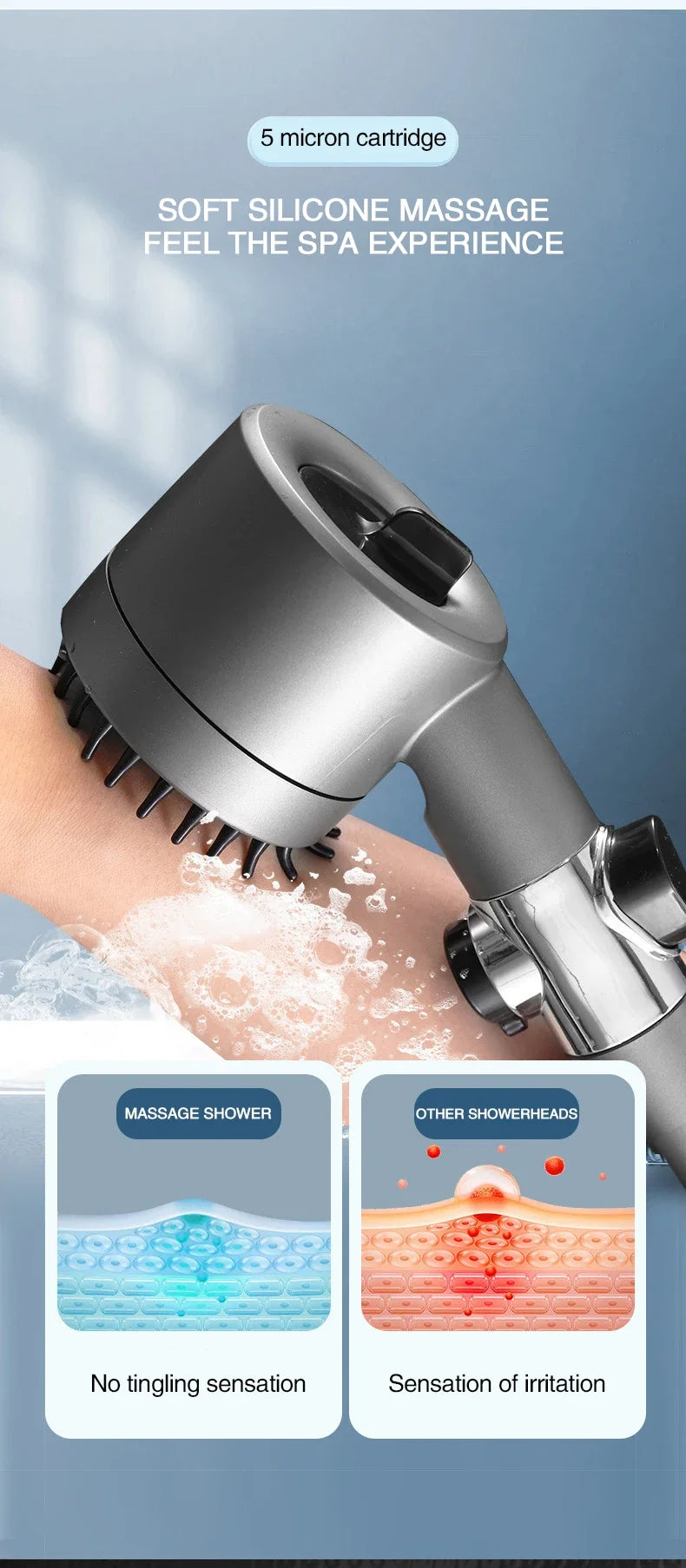 Hochdruck Duschkopf mit Filter – 3-Modi Strahl, Massagebürste & Regendusche für das Badezimmer